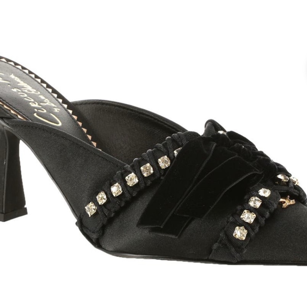 Circus by Sam Edelman Tristyn black Satin Mules kitten heels shoes NWT - Picture 3 of 7